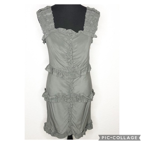 Anthropologie Dresses & Skirts - Anthropologie Leifsdottir gray silk ruffle trim silk sleeveless sheath dress 8
